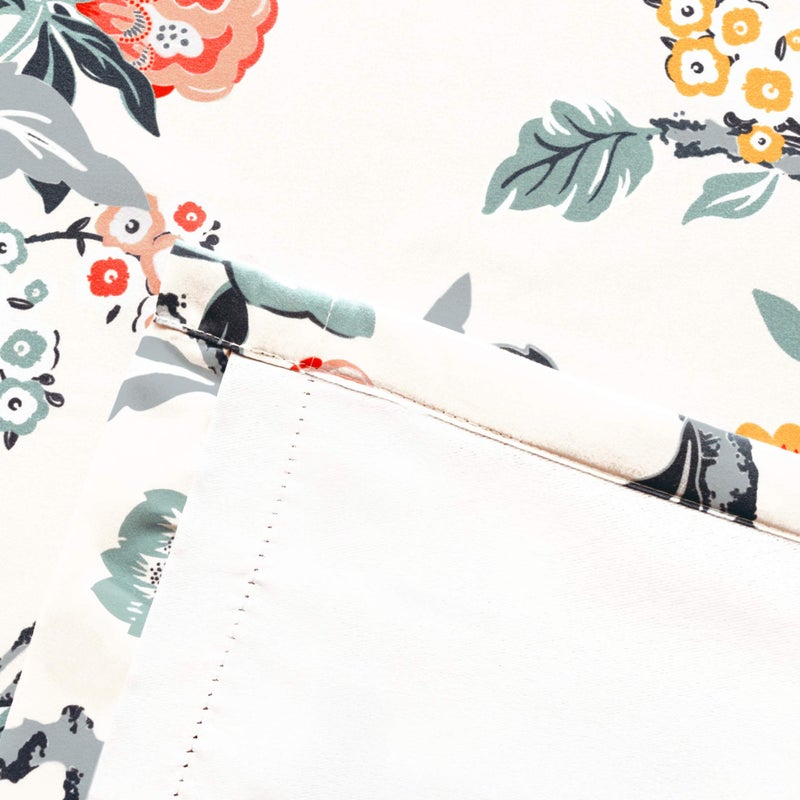 DriftAway Ada Floral Botanical Print Flower Leaf Lined Thermal Insulated Room Darkening Blackout Tie Up Window Curtains 2 Layers Each 45 Inch by 63 Inch Ivory Orange Teal - Image 2